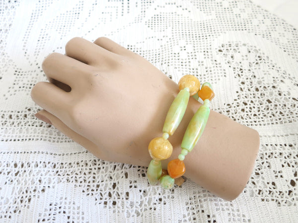 Butterscotch and Green Beaded Bracelets