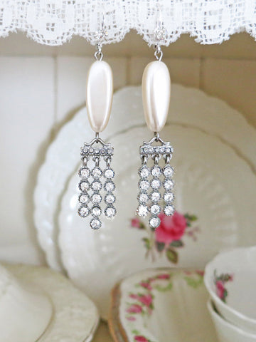 Art Deco Pearl and Rhinestone Earrings