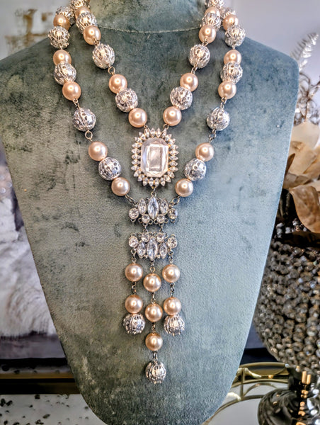 Pink and Silver Pearl Necklace