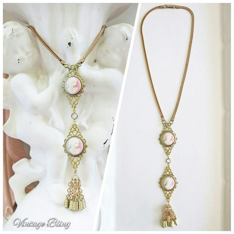 Double Trouble Pink Cameo Necklace