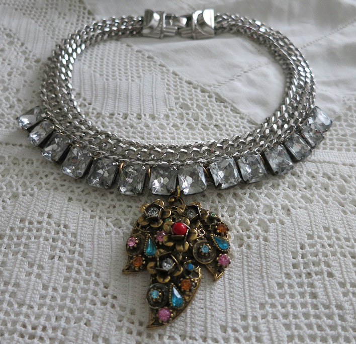 Statement Silver With Gold Leaf Necklace