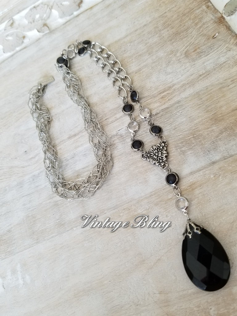 Black Chandelier Crystal Necklace