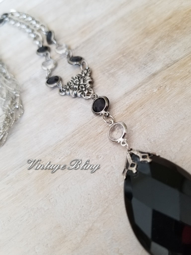 Black Chandelier Crystal Necklace