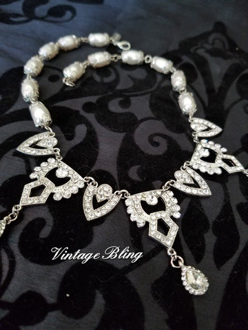 Stunning Rhinestone and Pearl Necklace