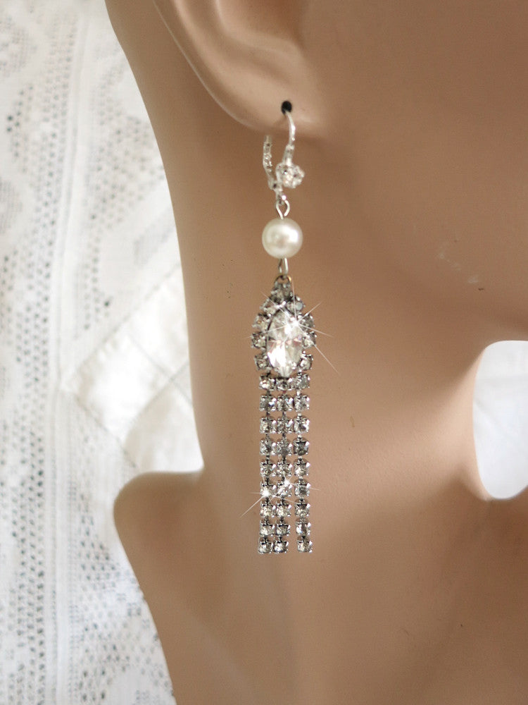 Pearl and Rhinestone Chandelier Earrings
