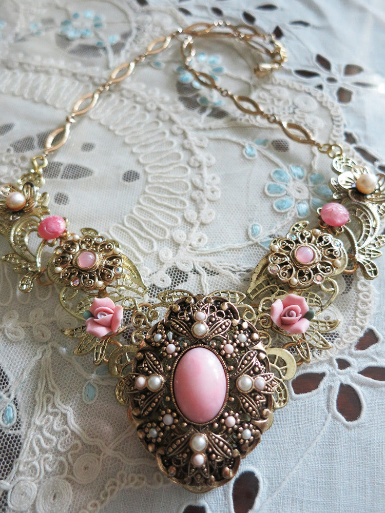 Pastel Pink with Pearls Collar Necklace