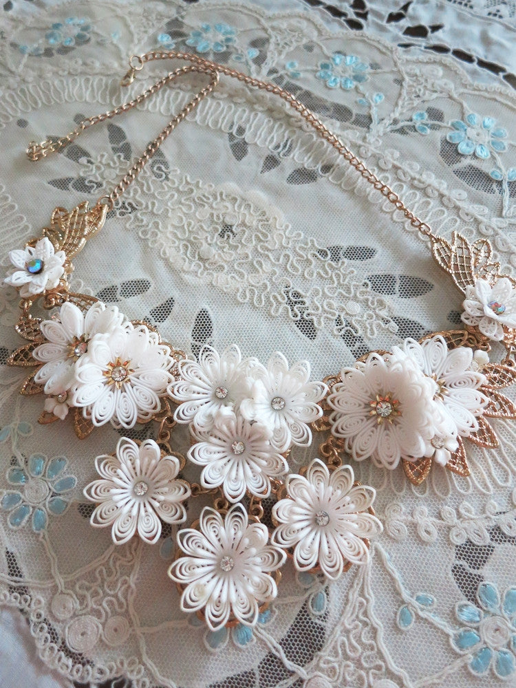 White Flowers Collar/Bib Necklace