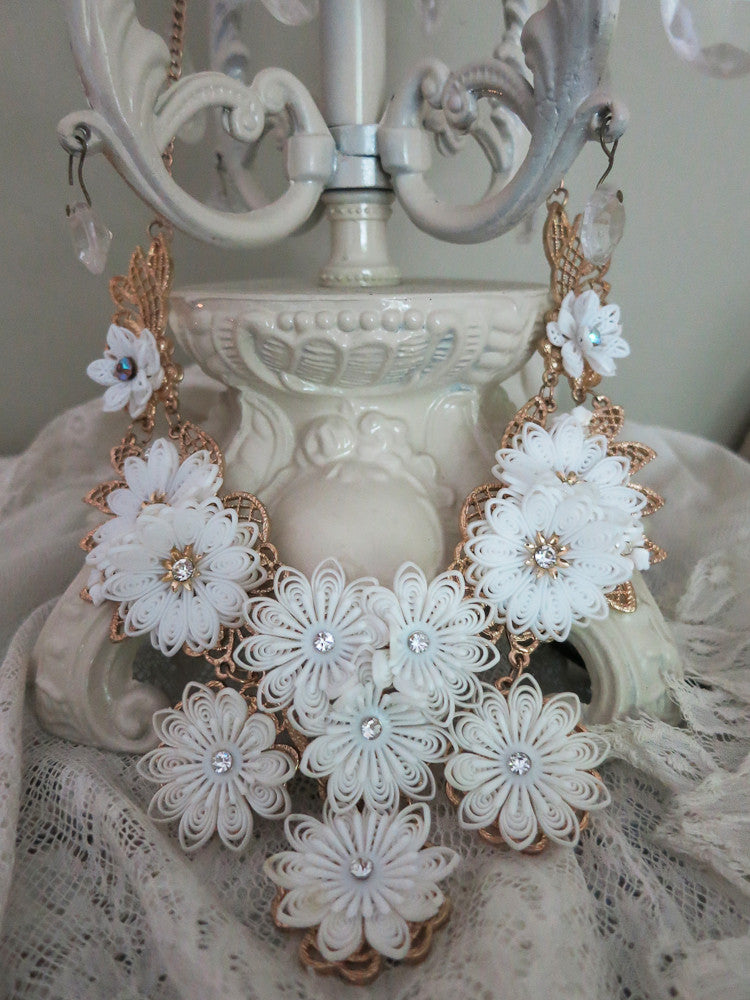 White Flowers Collar/Bib Necklace