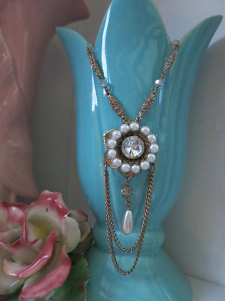 Pearl & Crystal Swag Necklace