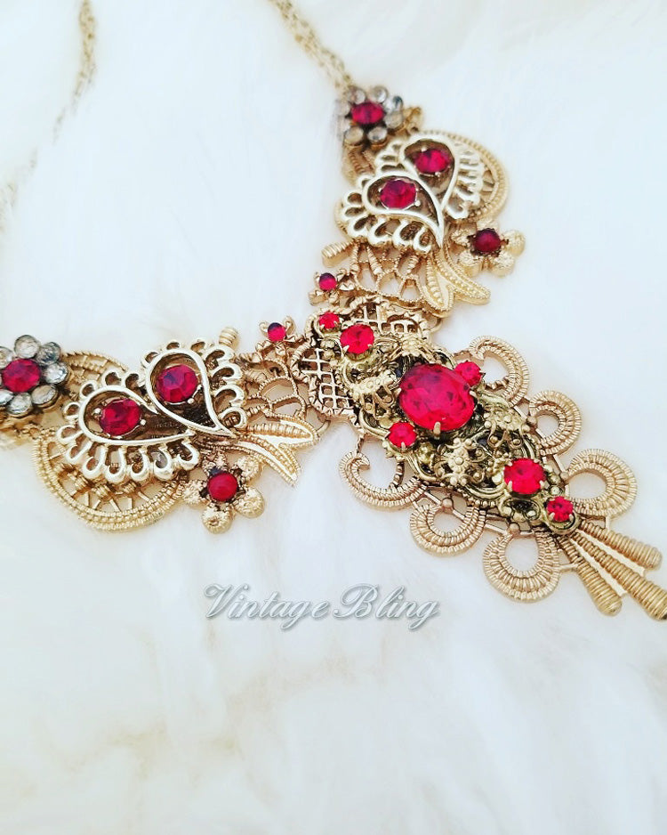 Beautiful Red Bib Necklace