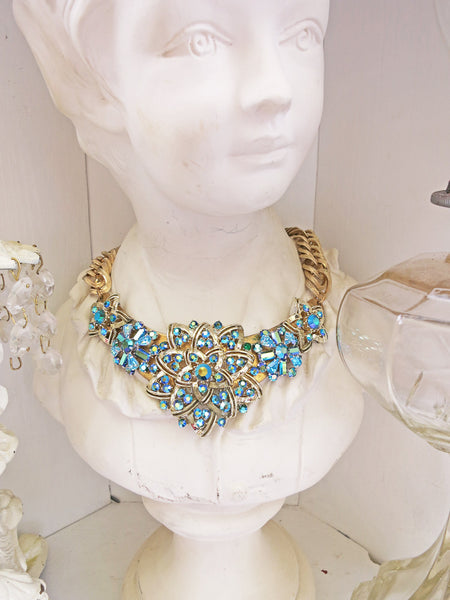 Fabulous Teal Rhinestone Collar Necklace