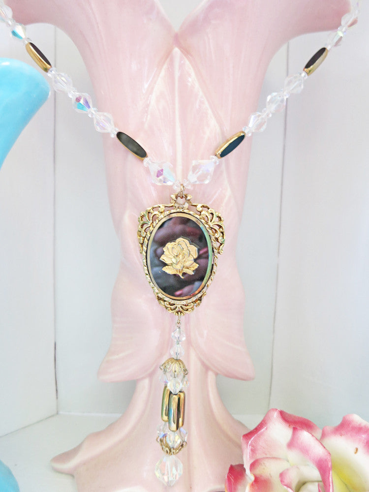 Black and Gold Rose Necklace