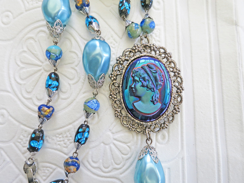 Carnival Glass Cameo Necklace