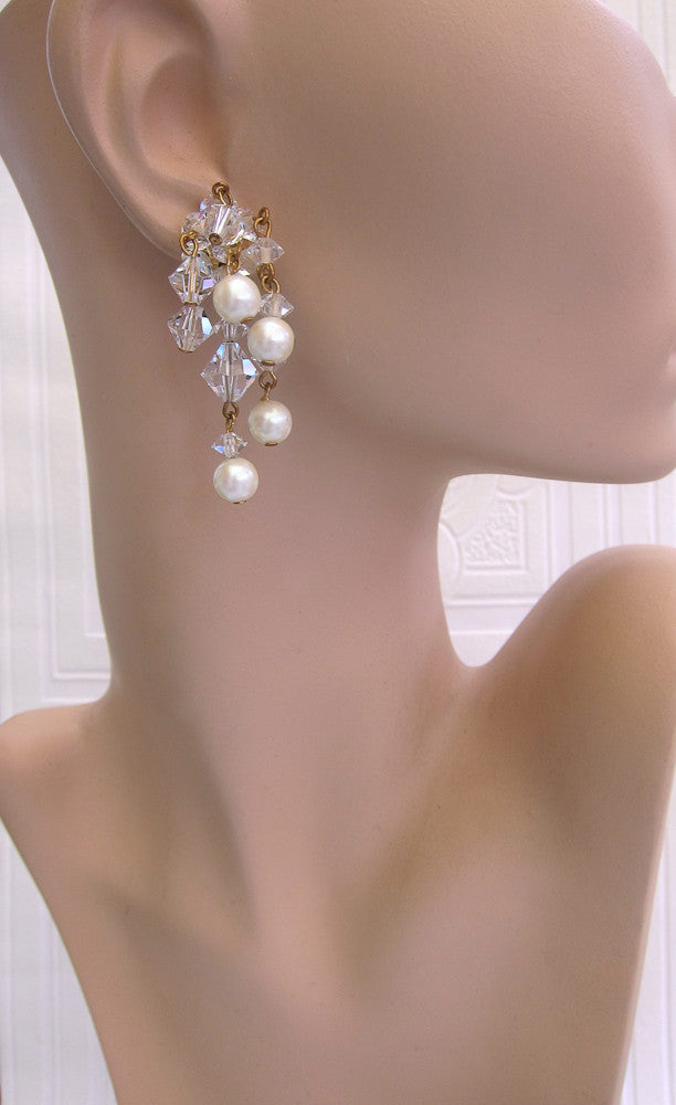 Crystal and Pearl Waterfall Earrings