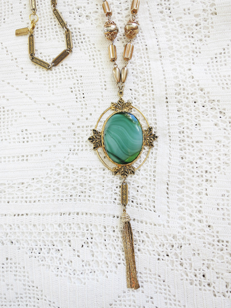 Elegant Green Tassel Necklace