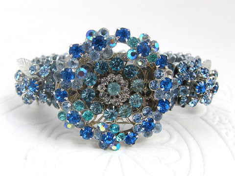 Blue Rhinestone Stretchy Bracelet