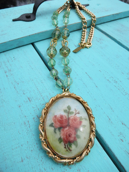 Hand Painted Roses Necklace
