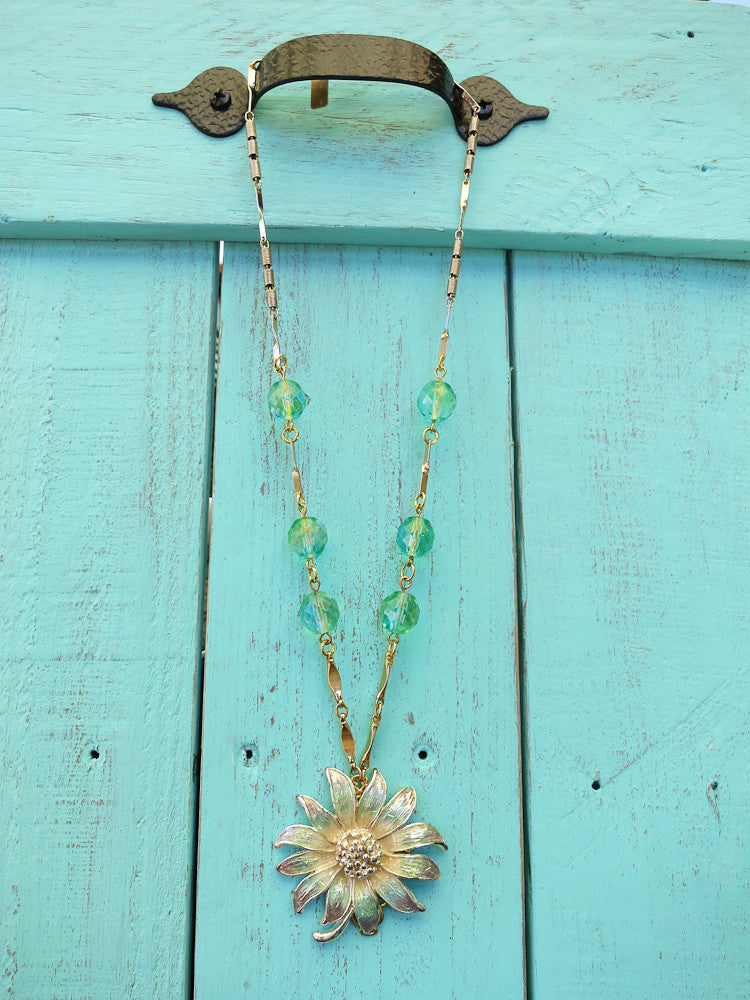 Iridescent Green Flower Necklace