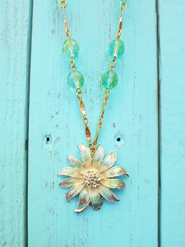 Iridescent Green Flower Necklace