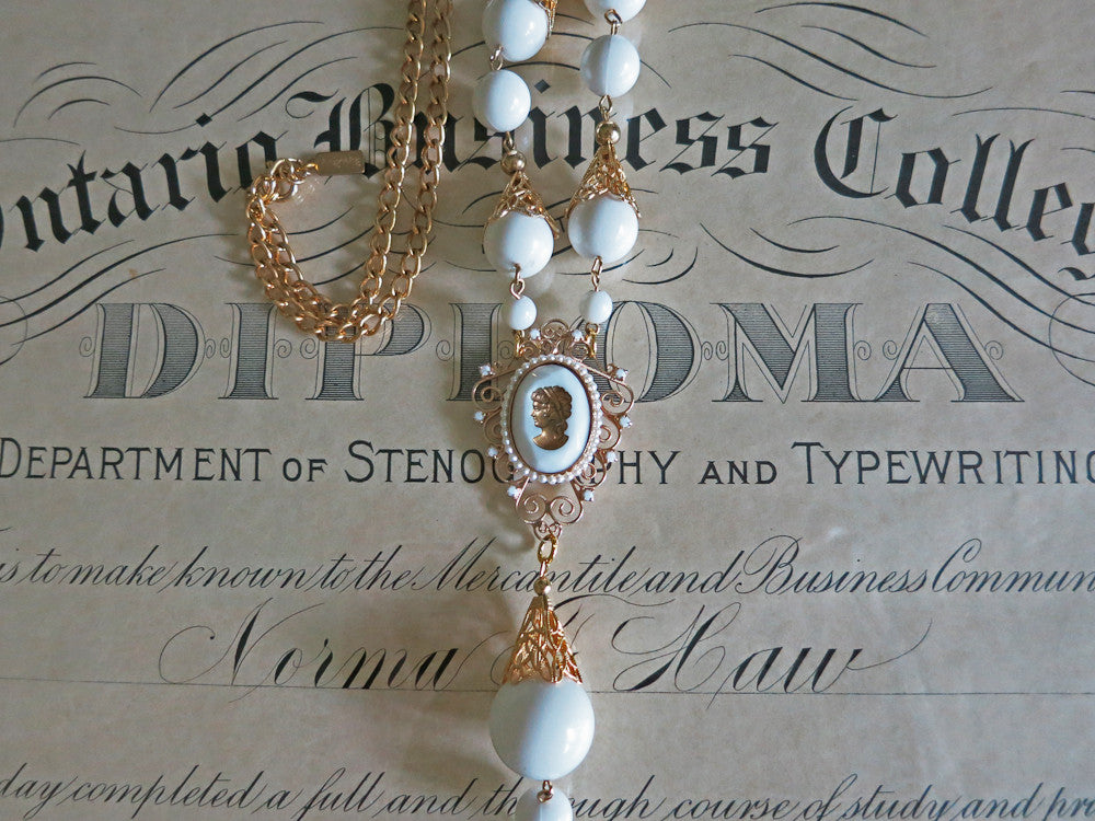White and Gold Cameo Necklace