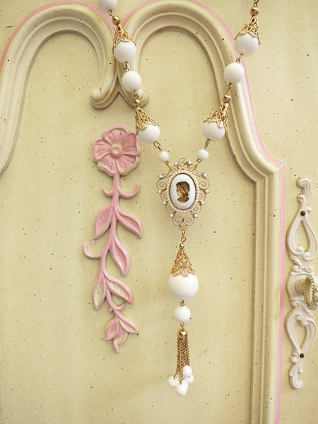 White and Gold Cameo Necklace