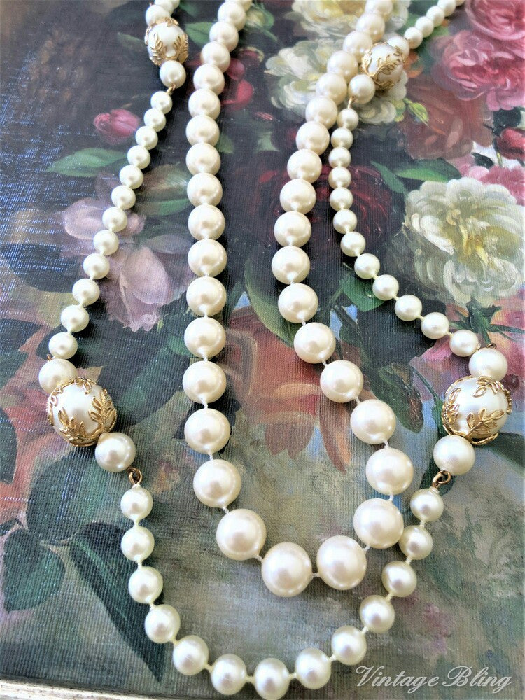 Double Strand Long Pearl Necklace