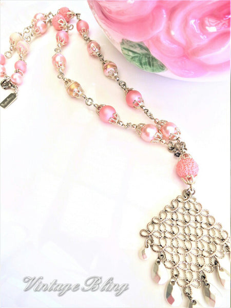 Pink with Silver Filigree Necklace