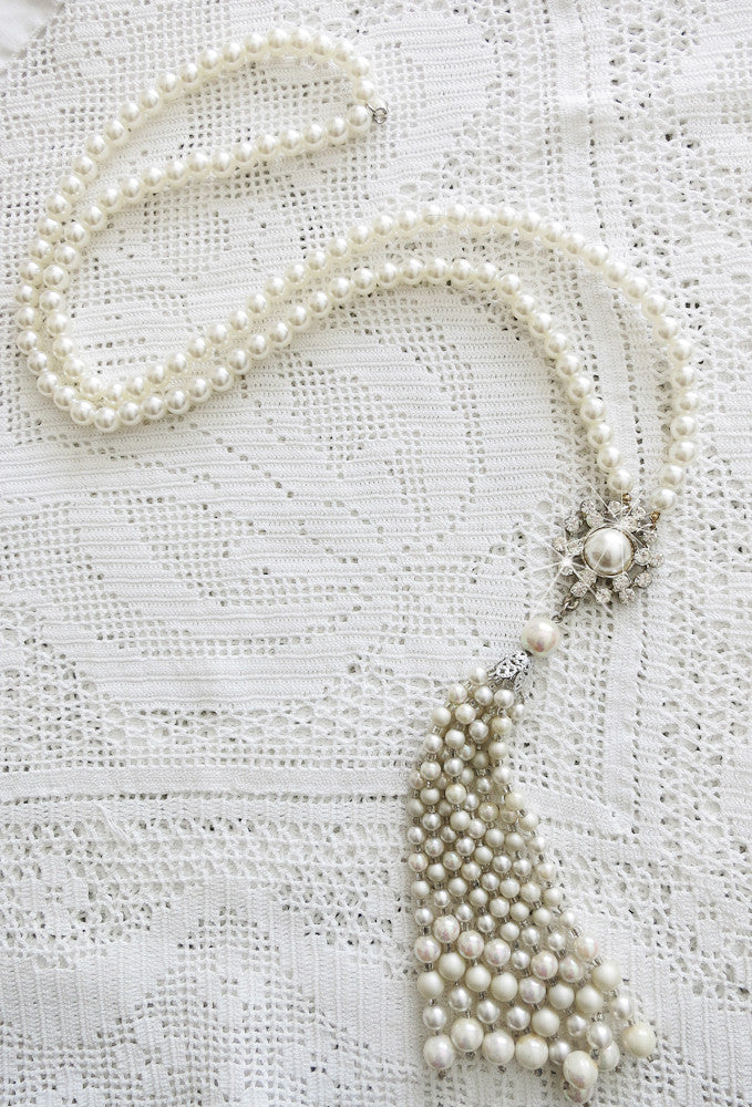 Fabulous Pearl and Rhinestone Gatsby Necklace