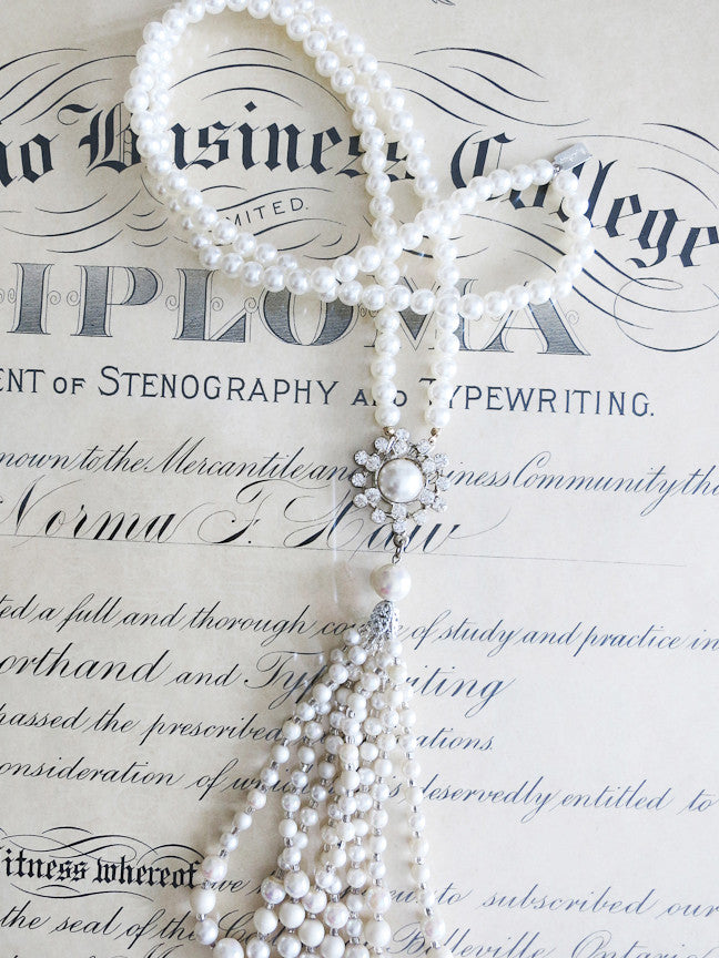 Fabulous Pearl and Rhinestone Gatsby Necklace