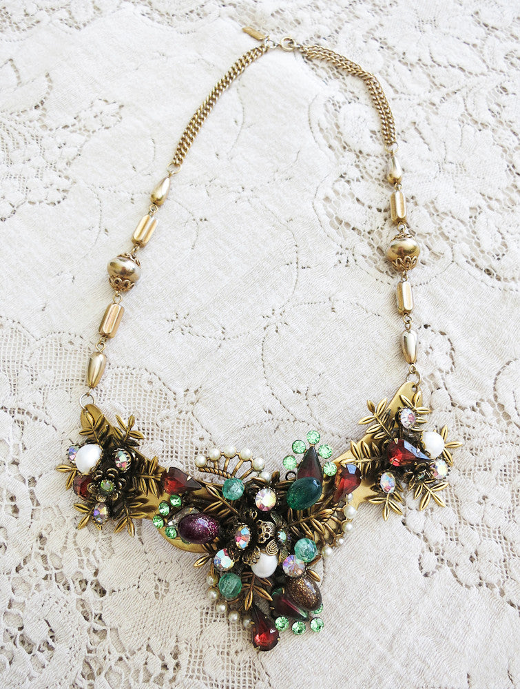 Amber and Green Statement Collar Necklace
