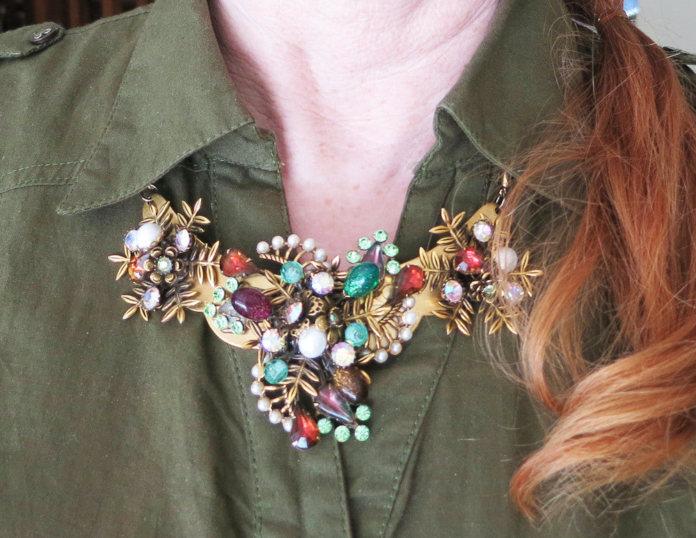 Amber and Green Statement Collar Necklace