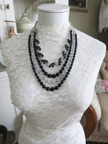 Multi-Strand Black with Swarovski Crystal Necklace