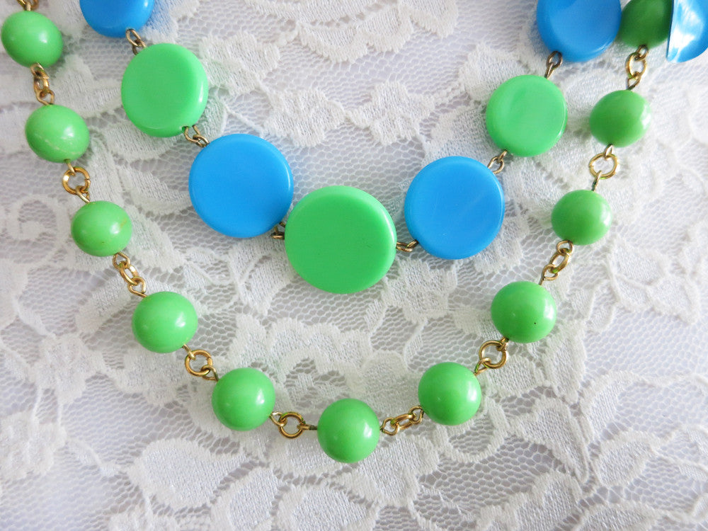 Funky Blue and Green Enamel Flower Necklace