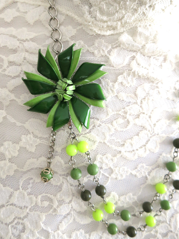 Sage Green Enamel Flower Necklace