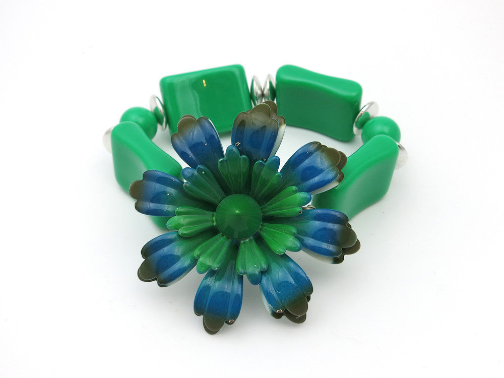 Green & Teal Enamel Flower Bracelet