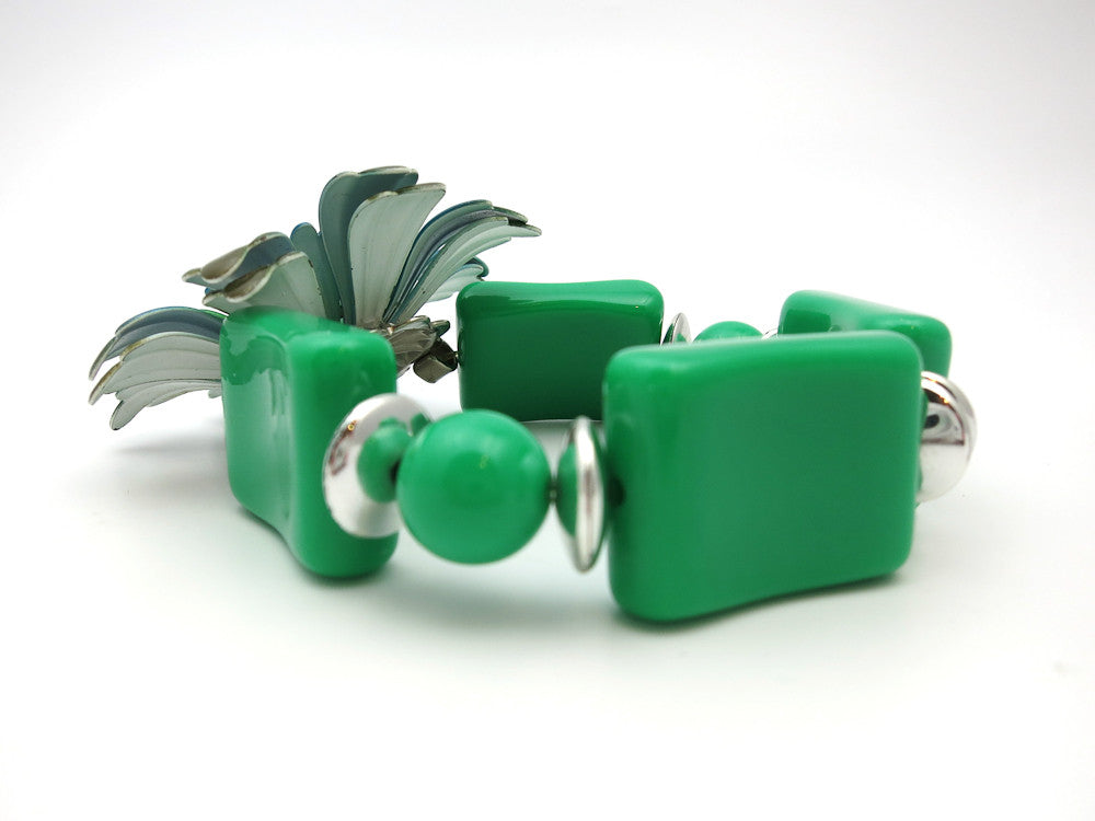 Green & Teal Enamel Flower Bracelet