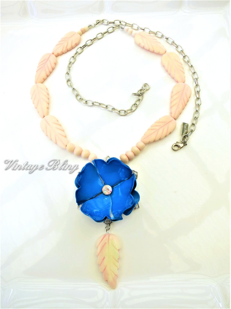 Blue Enamel Flower Necklace