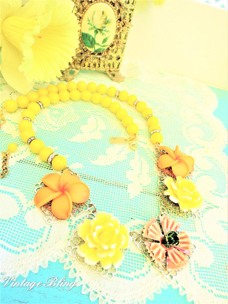 Orange and Yellow Flower Necklace