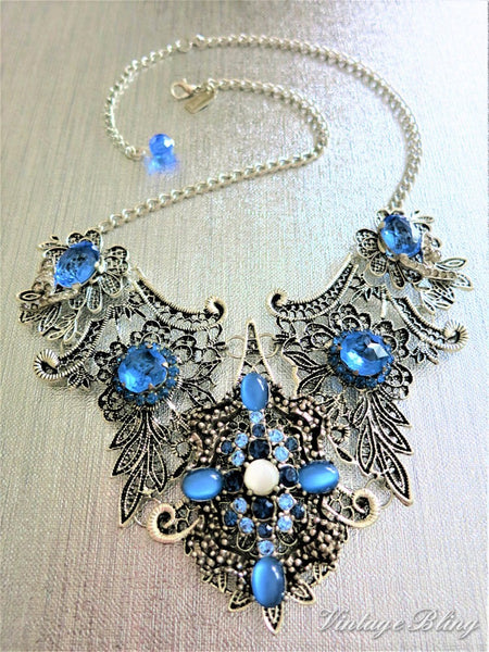 Blue Bib Style Necklace