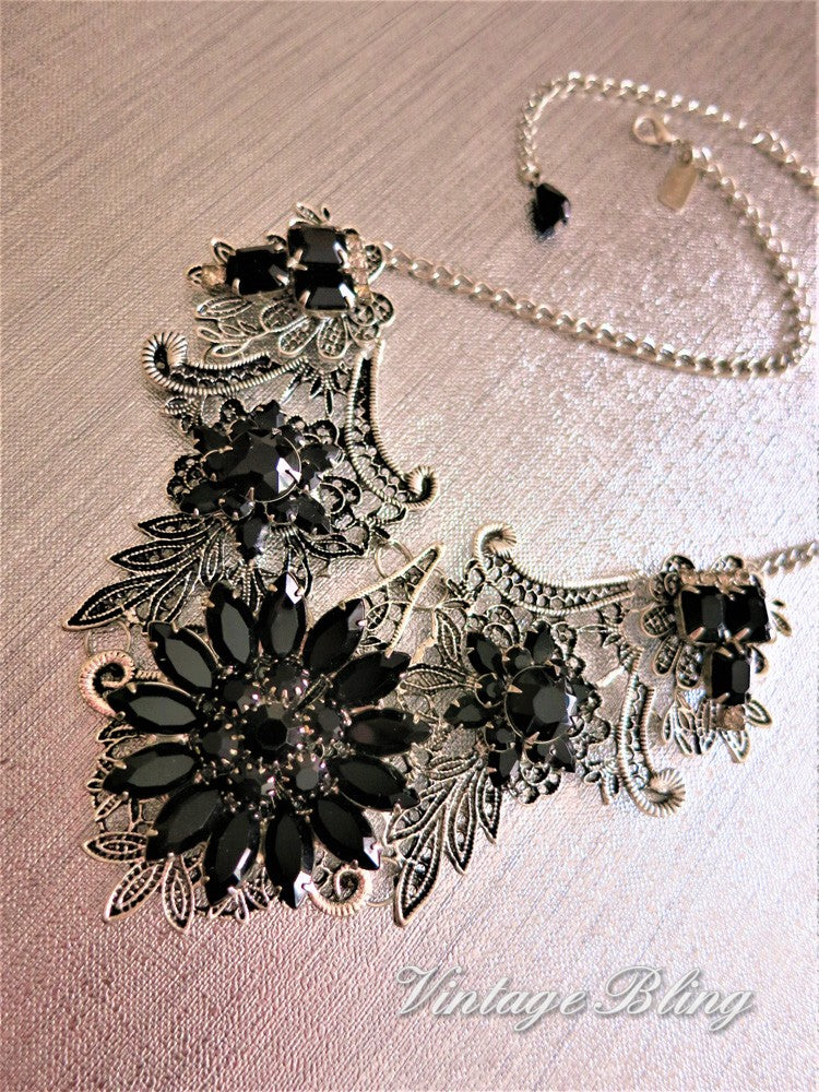 Black Bib Style Necklace