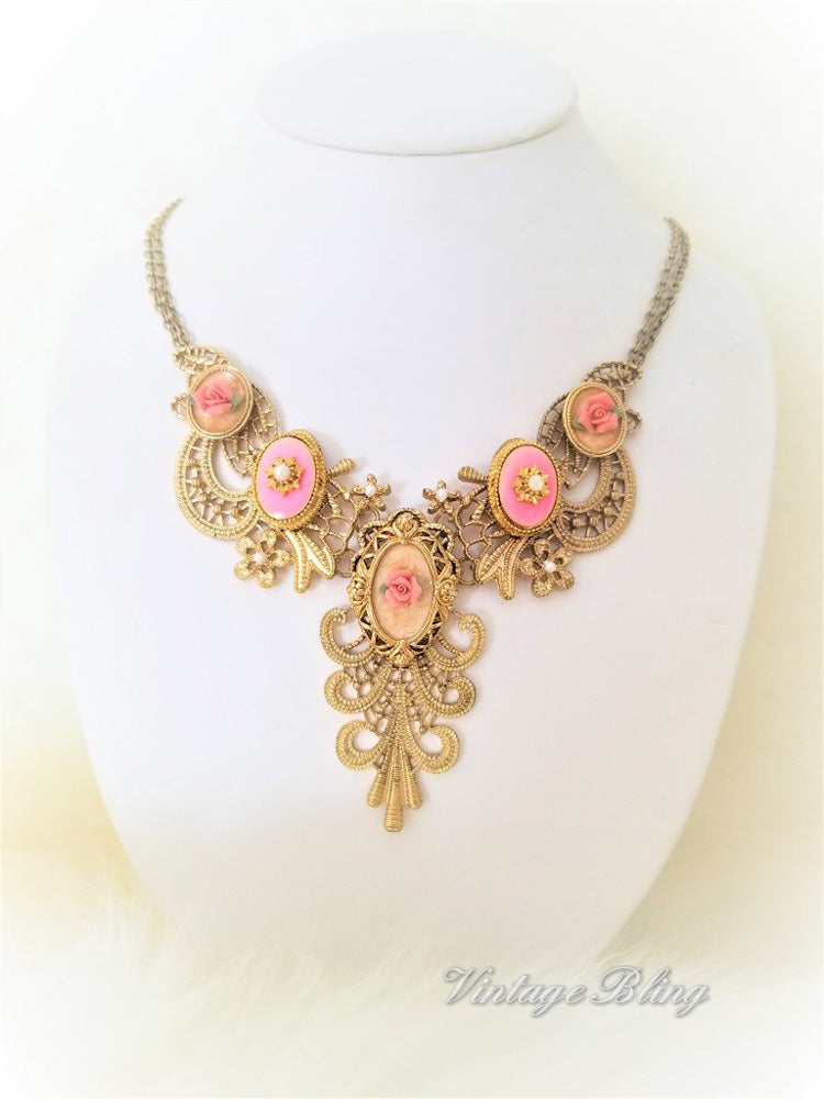 Pretty Pink Filigree Necklace