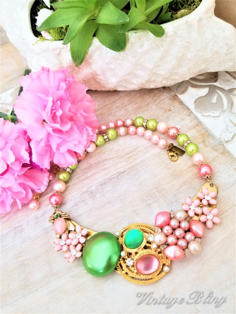 Pink and Green Statement Necklace