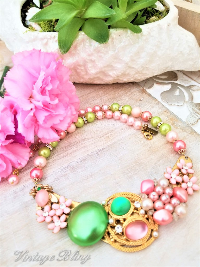 Pink and Green Statement Necklace