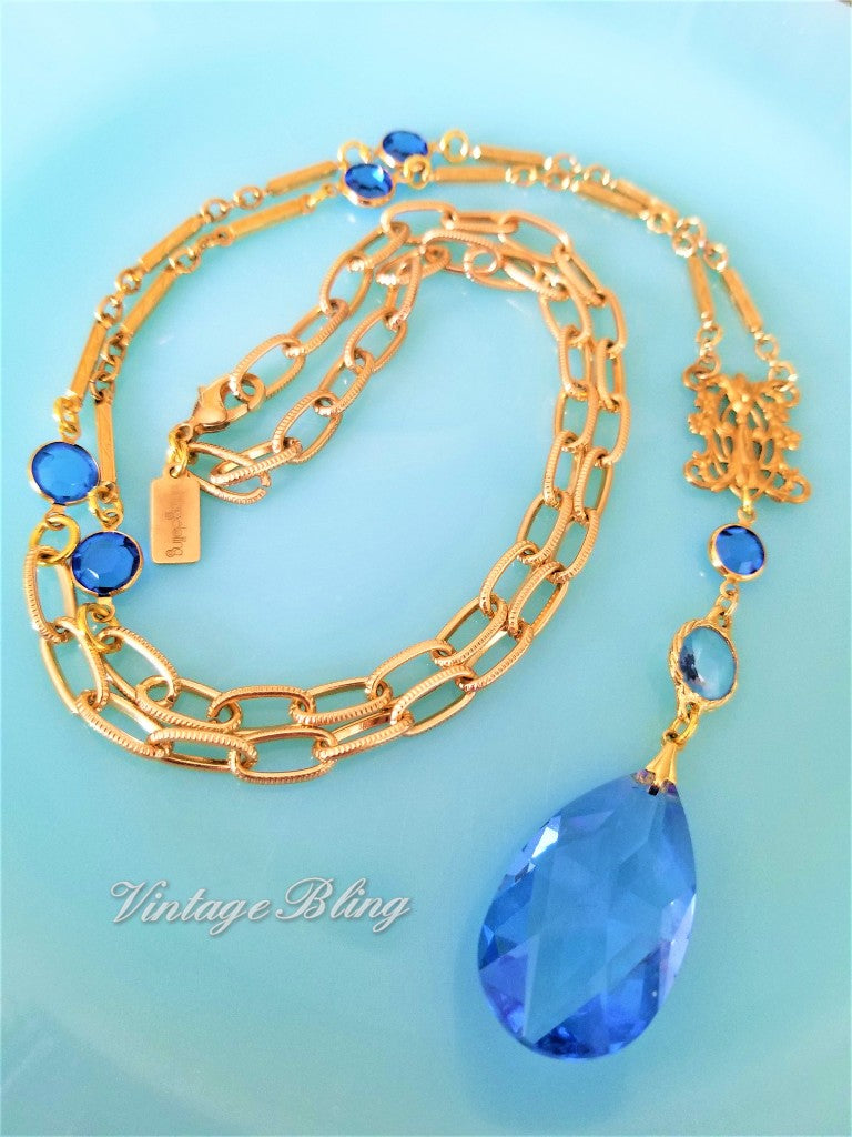 Sapphire Blue Chandelier Crystal Necklace