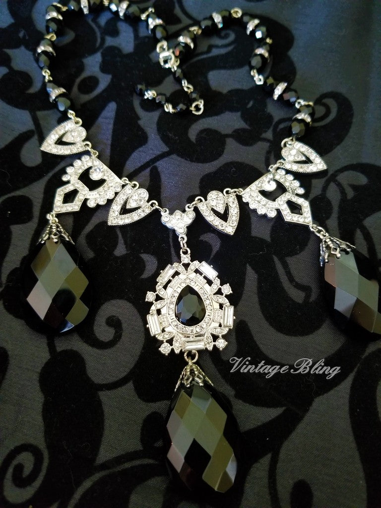Black Beauty Chandelier Crystal Necklace