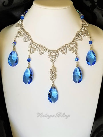 Sapphire Blue Chandelier Necklace