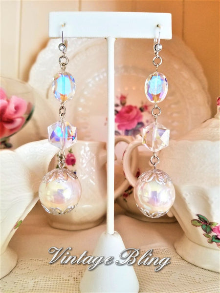 Pearl Ball and Swarovski Crystal Earrings