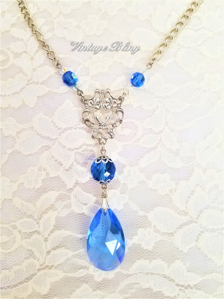 Sapphire Blue with Silver Chandelier Necklace
