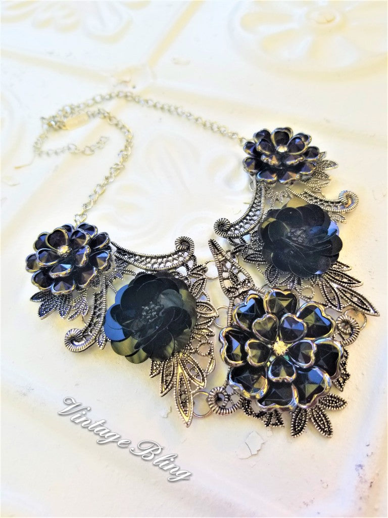 Black Beauty Collar/Bib Style Necklace