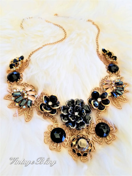 Black and Gold Beauty Statement Necklace